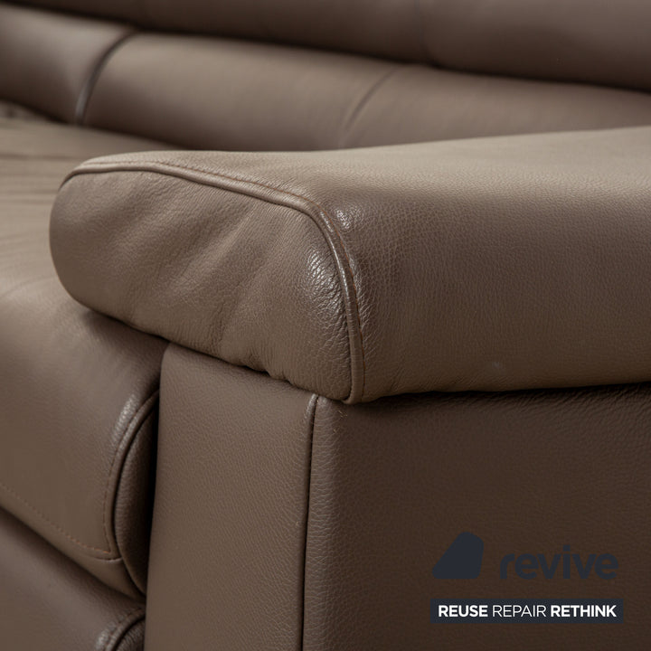 Ewald Schillig Courage Leather Suite Corner Sofa &amp; Ottoman Brown Manual Function Sofa Couch