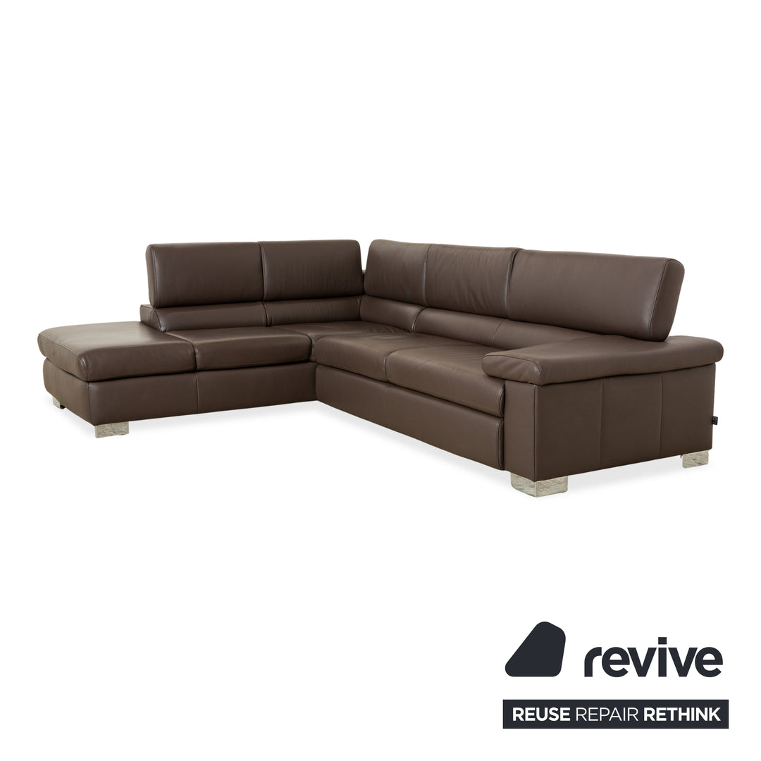 Ewald Schillig Courage Leder Garnitur Ecksofa & Hocker Braun manuelle Funktion Sofa Couch