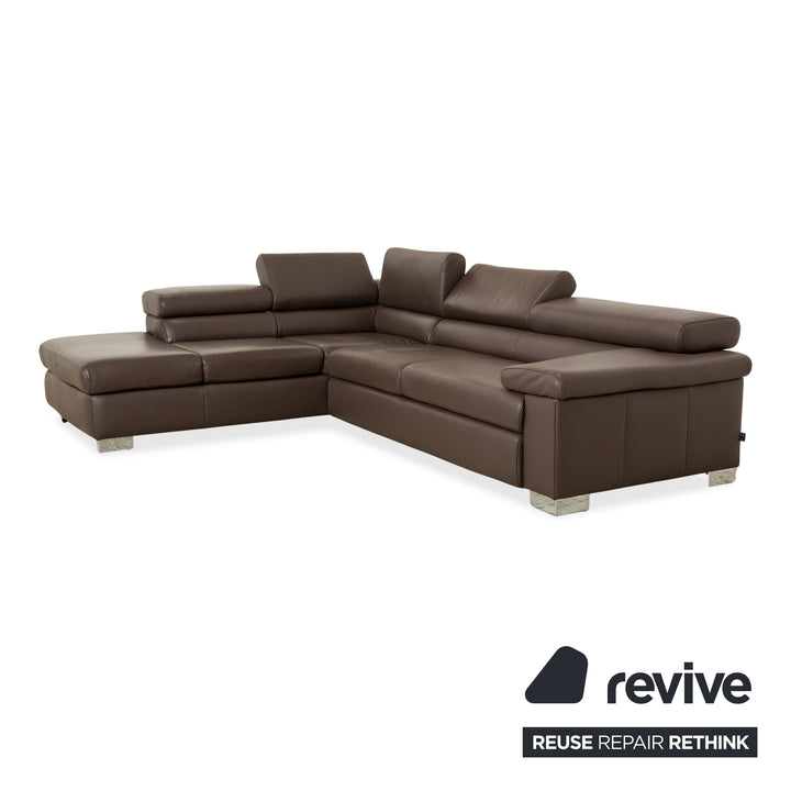Ewald Schillig Courage Leather Suite Corner Sofa &amp; Ottoman Brown Manual Function Sofa Couch
