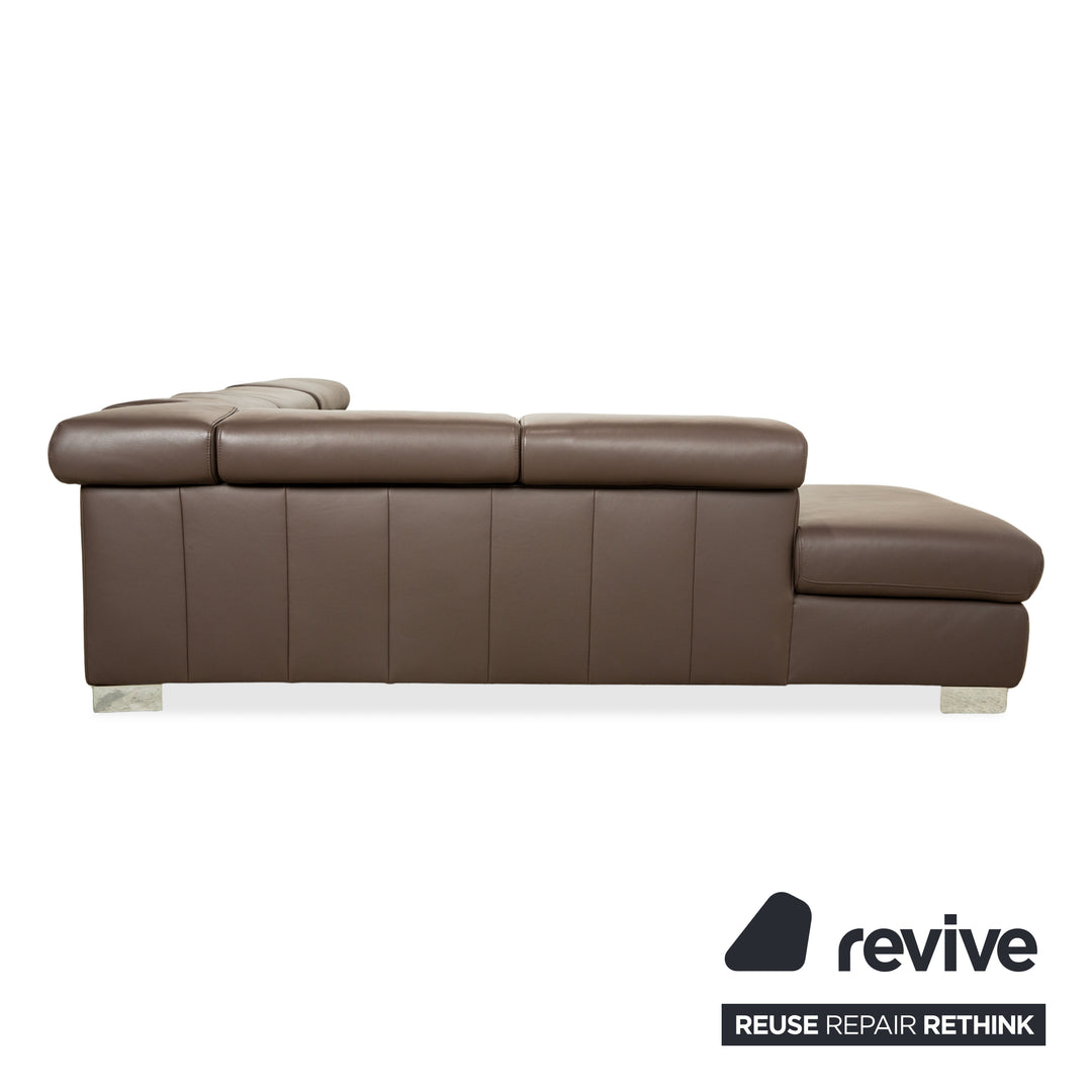 Ewald Schillig Courage Leather Suite Corner Sofa &amp; Ottoman Brown Manual Function Sofa Couch