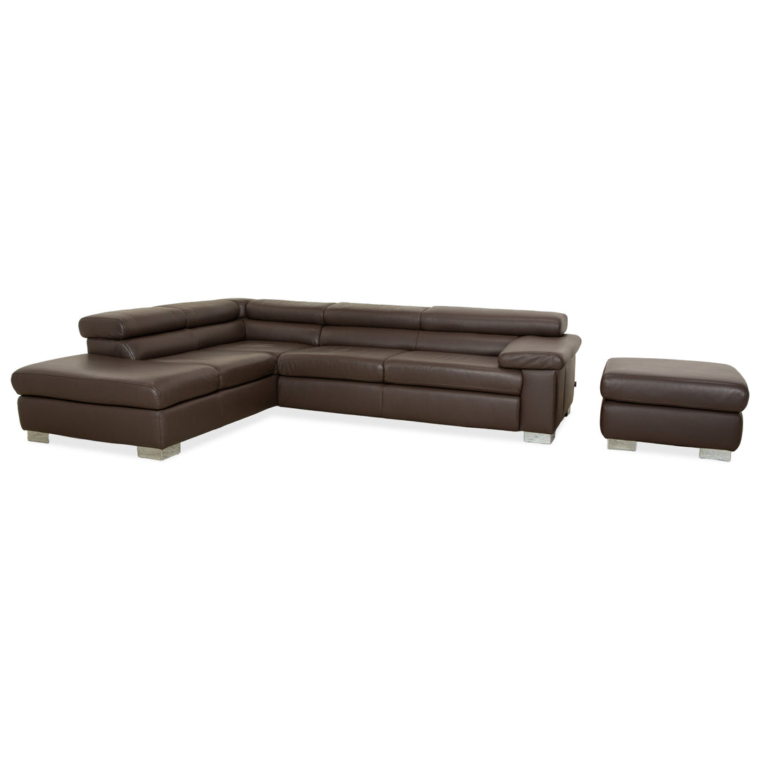 Ensemble canapé d'angle et pouf en cuir marron Ewald Schillig Courage, à réglage manuel.