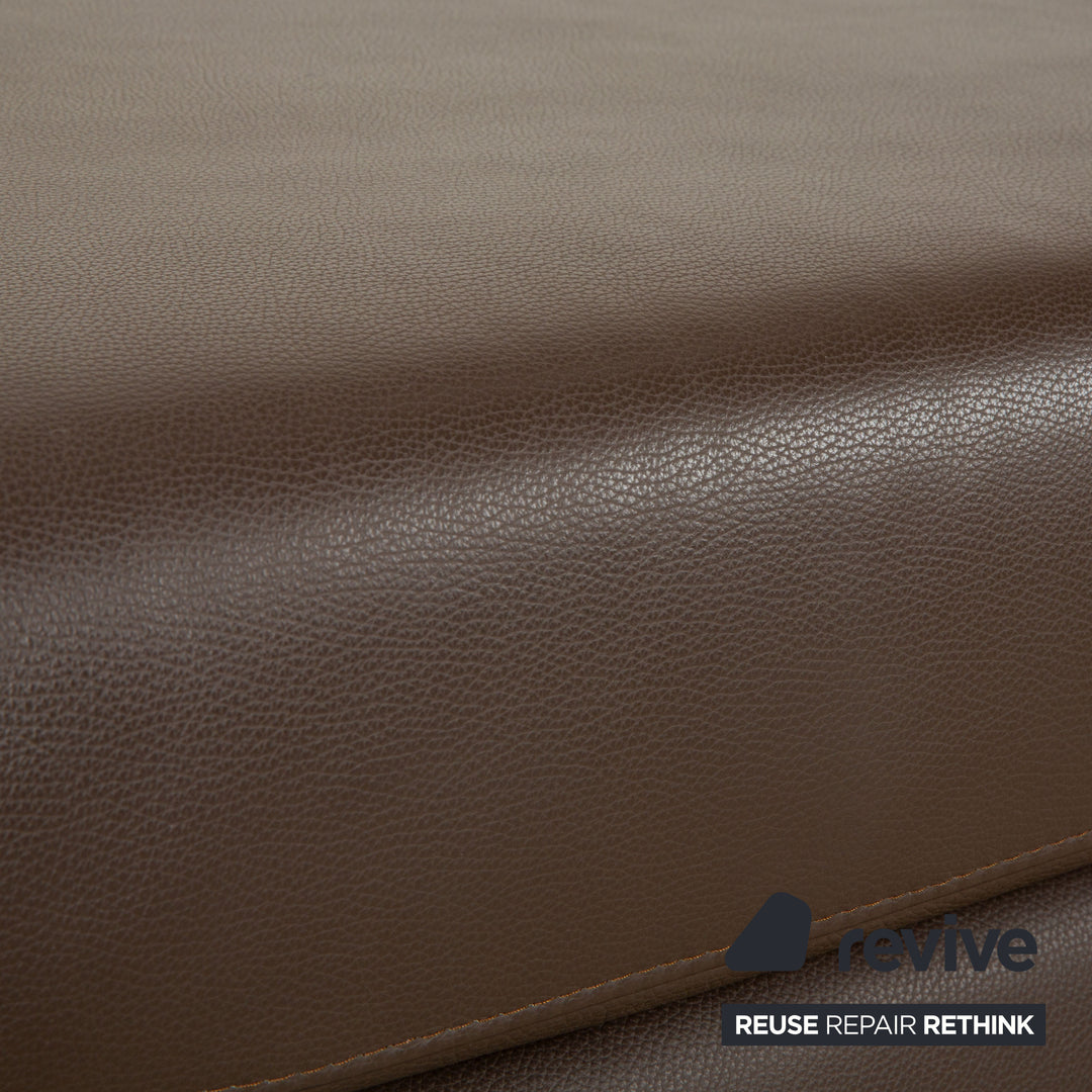 Ewald Schillig Courage Leather Suite Corner Sofa &amp; Ottoman Brown Manual Function Sofa Couch