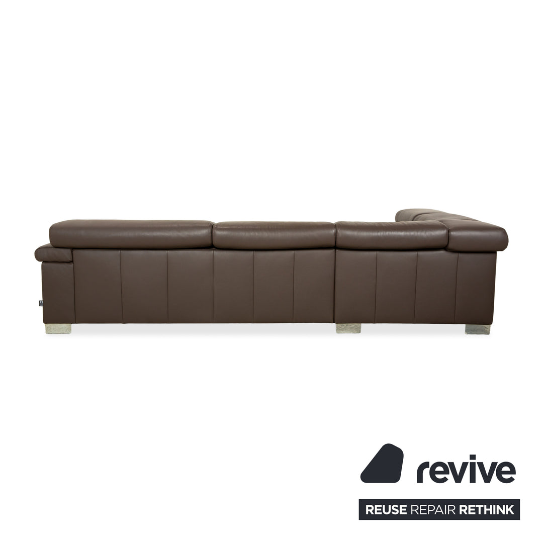 Ewald Schillig Courage Leather Suite Corner Sofa &amp; Ottoman Brown Manual Function Sofa Couch
