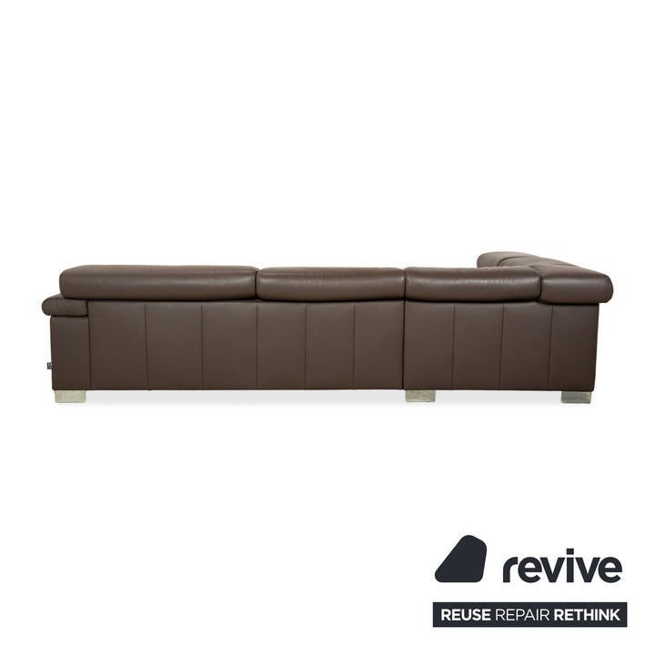Ewald Schillig Courage Leather Suite Corner Sofa &amp; Ottoman Brown Manual Function Sofa Couch