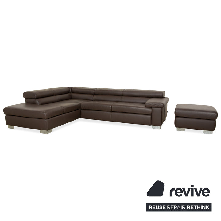 Ewald Schillig Courage Leder Garnitur Ecksofa & Hocker Braun manuelle Funktion Sofa Couch