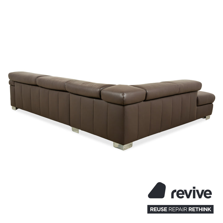Ewald Schillig Courage Leather Suite Corner Sofa &amp; Ottoman Brown Manual Function Sofa Couch