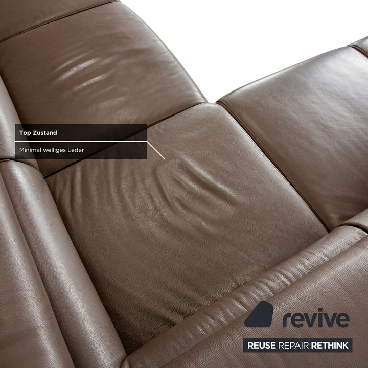 Ewald Schillig Courage Leather Suite Corner Sofa &amp; Ottoman Brown Manual Function Sofa Couch