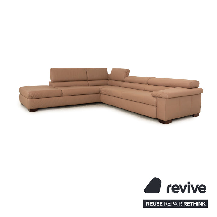 Ewald Schillig Courage Leder Sofa Garnitur Beige Ecksofa Hocker Recamiere links manuelle Funktion