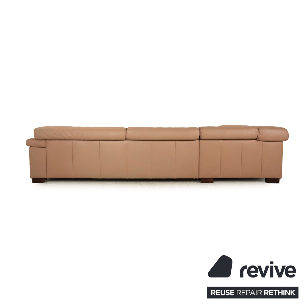 Ewald Schillig Courage Leder Sofa Garnitur Beige Ecksofa Hocker Recamiere links manuelle Funktion