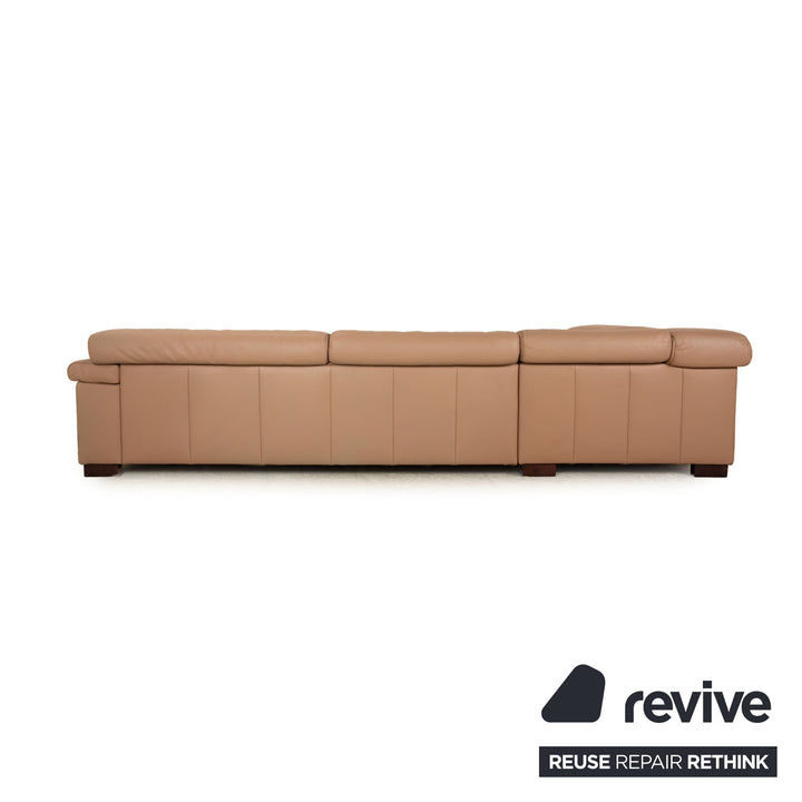 Ewald Schillig Courage Leder Sofa Garnitur Beige Ecksofa Hocker Recamiere links manuelle Funktion