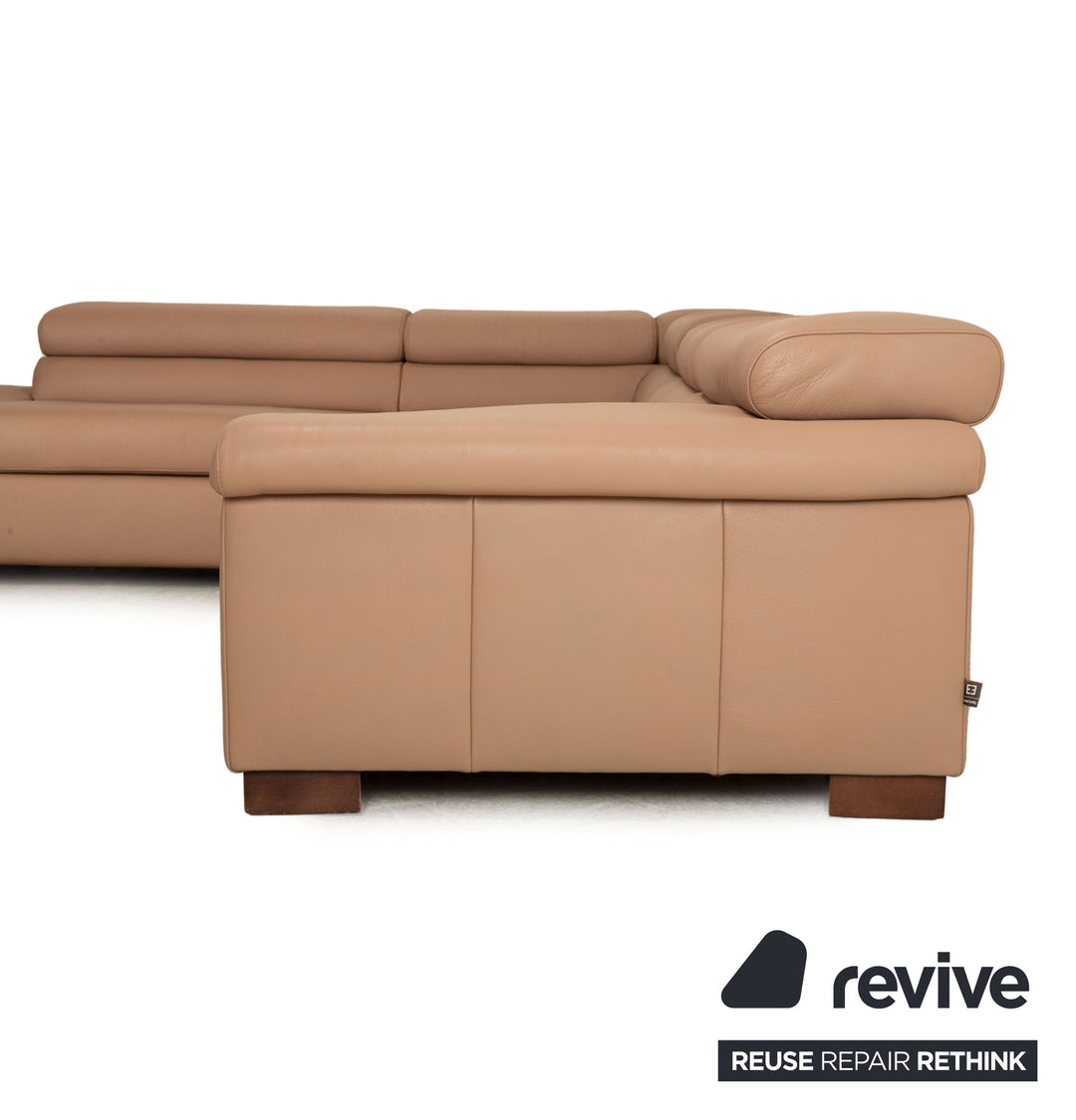 Ewald Schillig Courage Leder Sofa Garnitur Beige Ecksofa Hocker Recamiere links manuelle Funktion