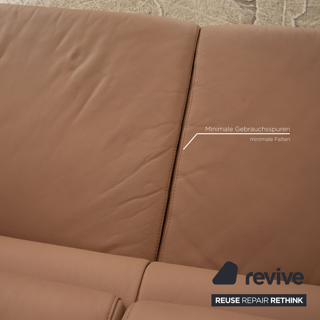 Ewald Schillig Courage Leder Sofa Garnitur Beige Ecksofa Hocker Recamiere links manuelle Funktion
