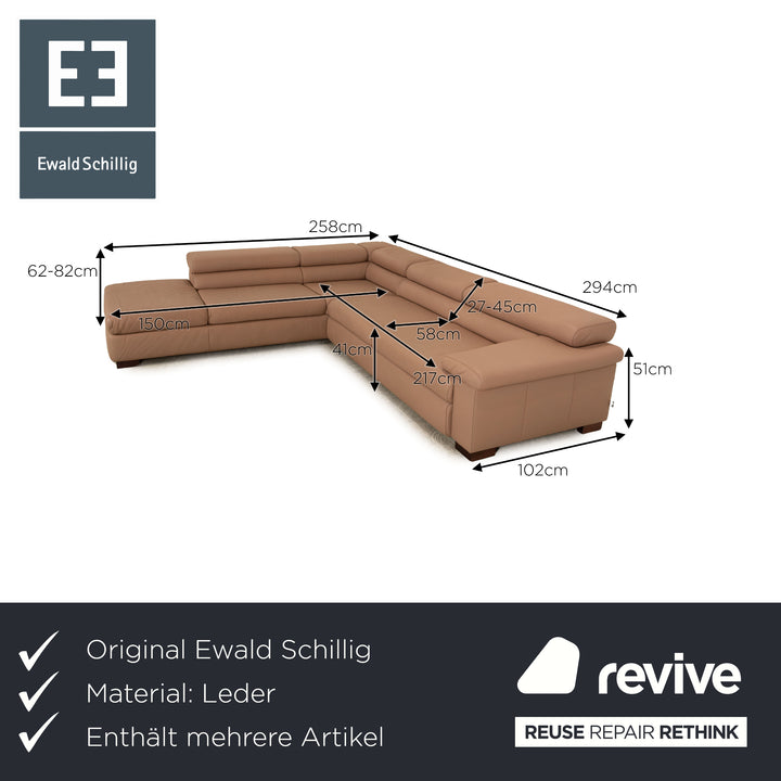 Ewald Schillig Courage Leder Sofa Garnitur Beige Ecksofa Hocker Recamiere links manuelle Funktion
