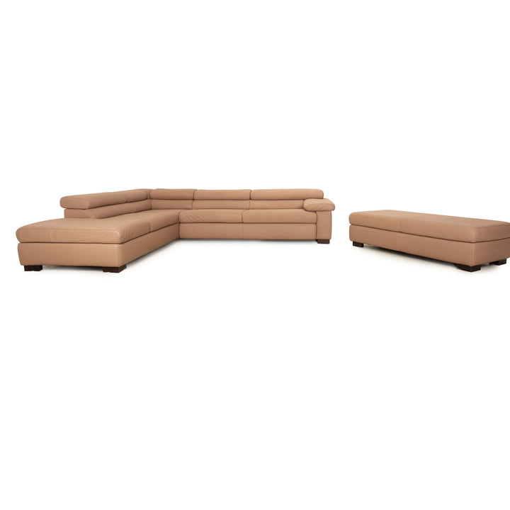 Ewald Schillig Courage Leder Sofa Garnitur Beige Ecksofa Hocker Recamiere links manuelle Funktion