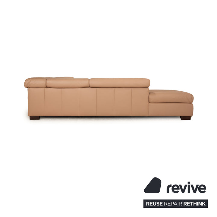 Ewald Schillig Courage Leder Sofa Garnitur Beige Ecksofa Hocker Recamiere links manuelle Funktion