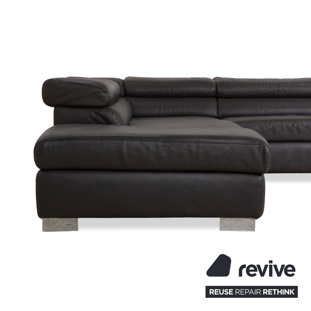 Ewald Schillig Courage Canapé en cuir gris Canapé d'angle Fonction manuelle Récamiere gauche