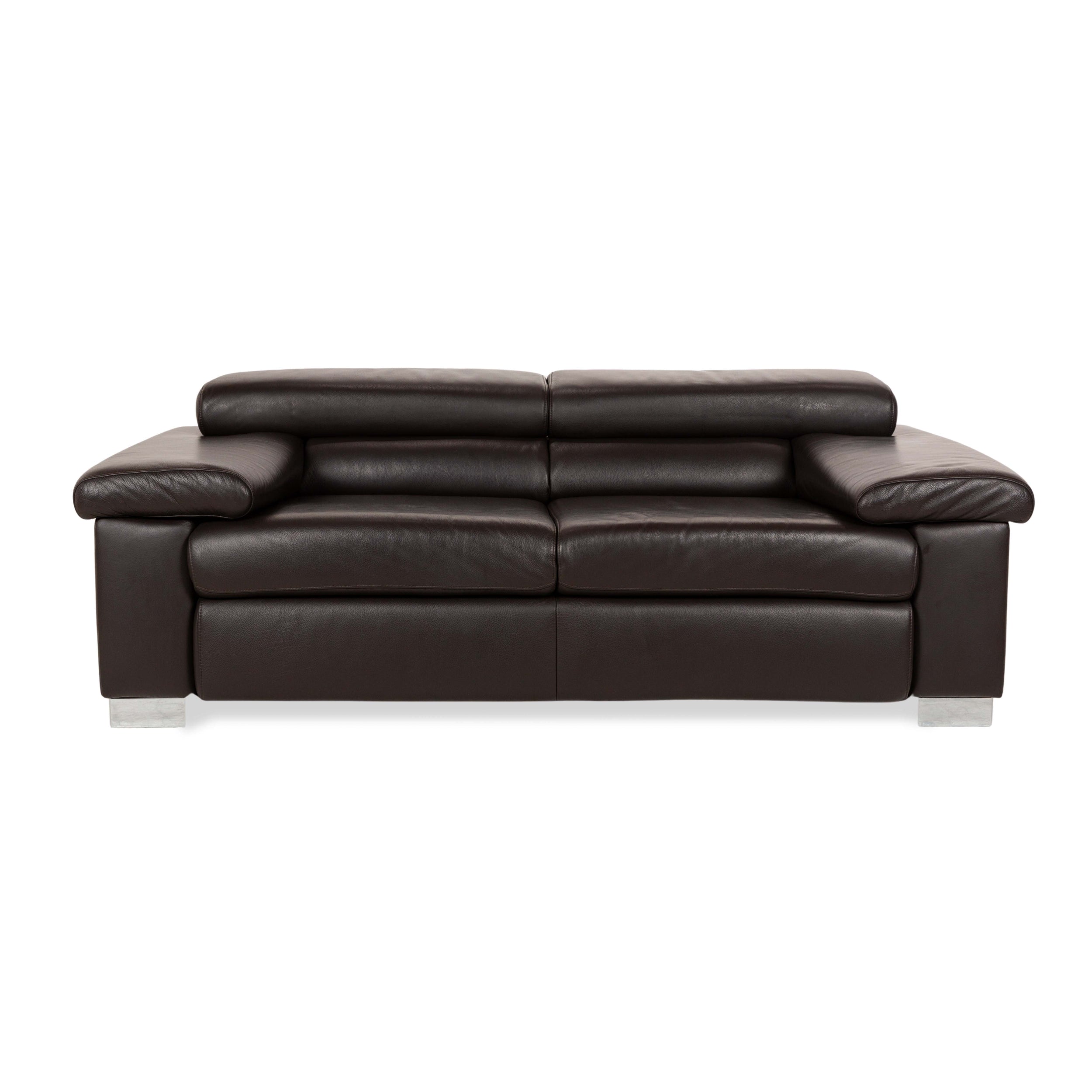 Ewald Schillig Courage Leather Two-Seater Sofa Couch Brown Manual Function