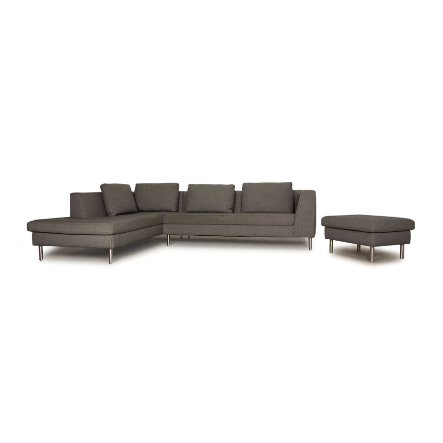 Ewald Schillig Domino Stoff Sofa Garnitur Grau Ecksofa Hocker Couch Recamiere links