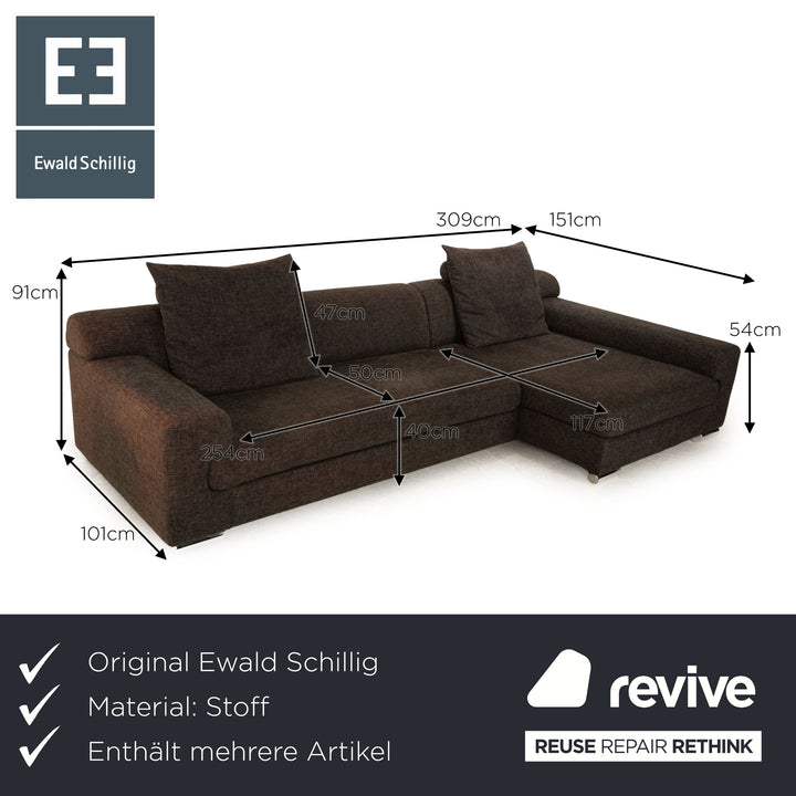 Ewald Schillig Donna Stoff Sofa Garnitur Grau Braun Ecksofa Hocker Recamiere Rechts Sofa Couch