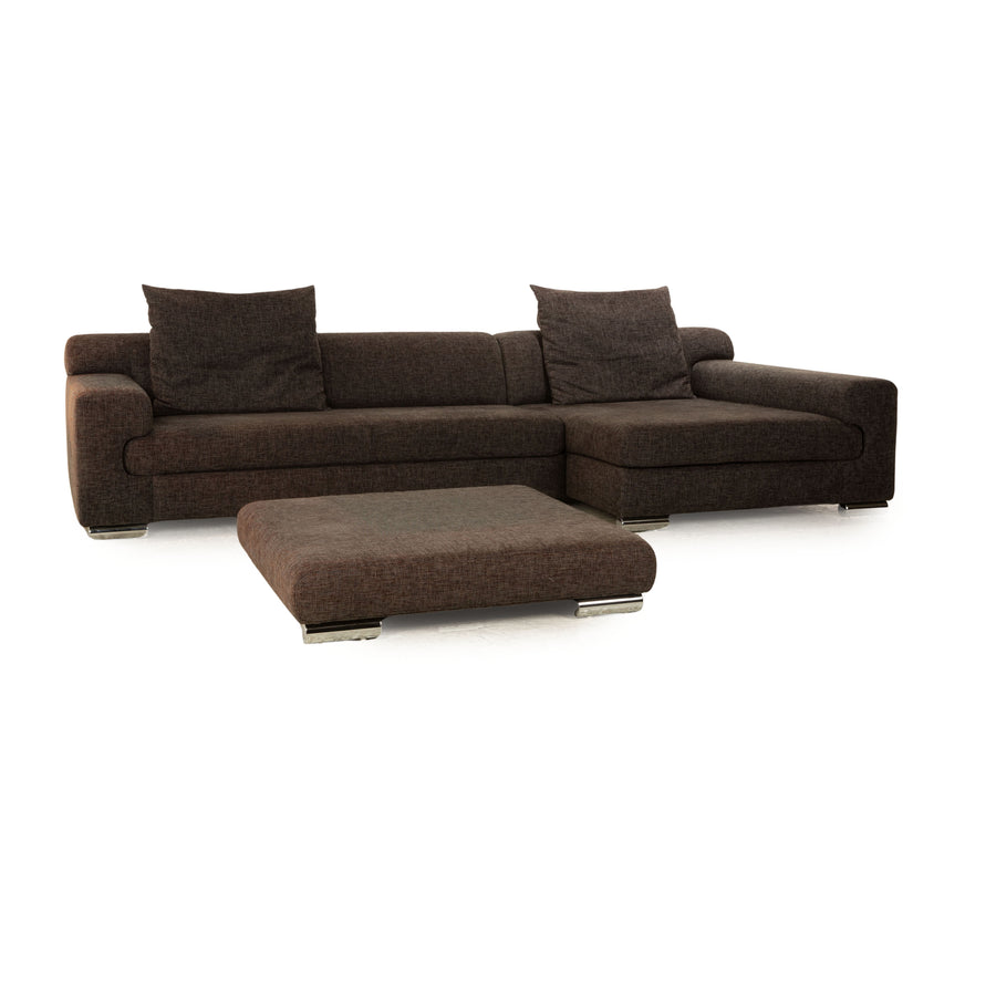 Ewald Schillig Donna Stoff Sofa Garnitur Grau Braun Ecksofa Hocker Recamiere Rechts Sofa Couch