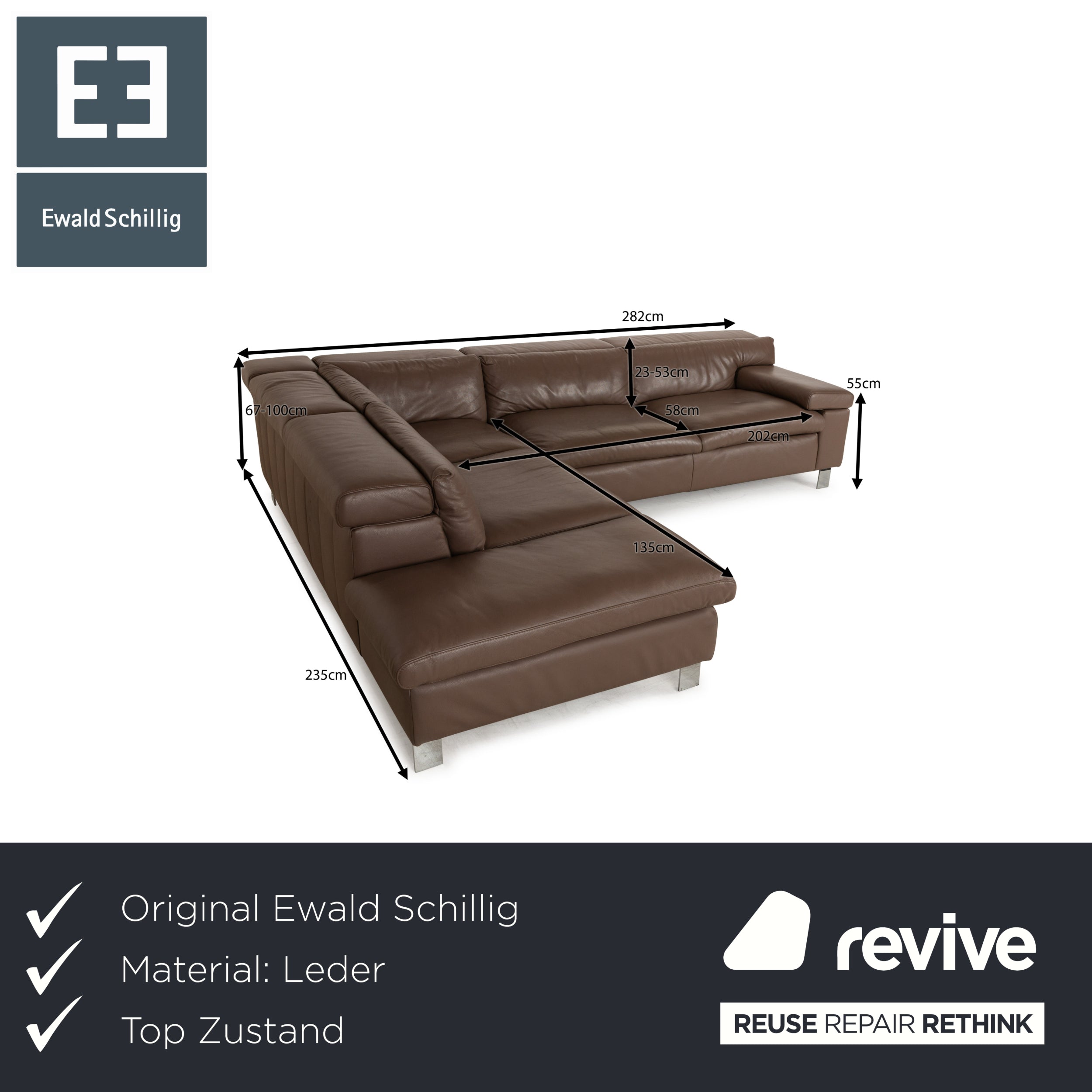 Ewald Schillig Dream Star Leder Ecksofa Braun Sofa Couch manuelle Funktion
