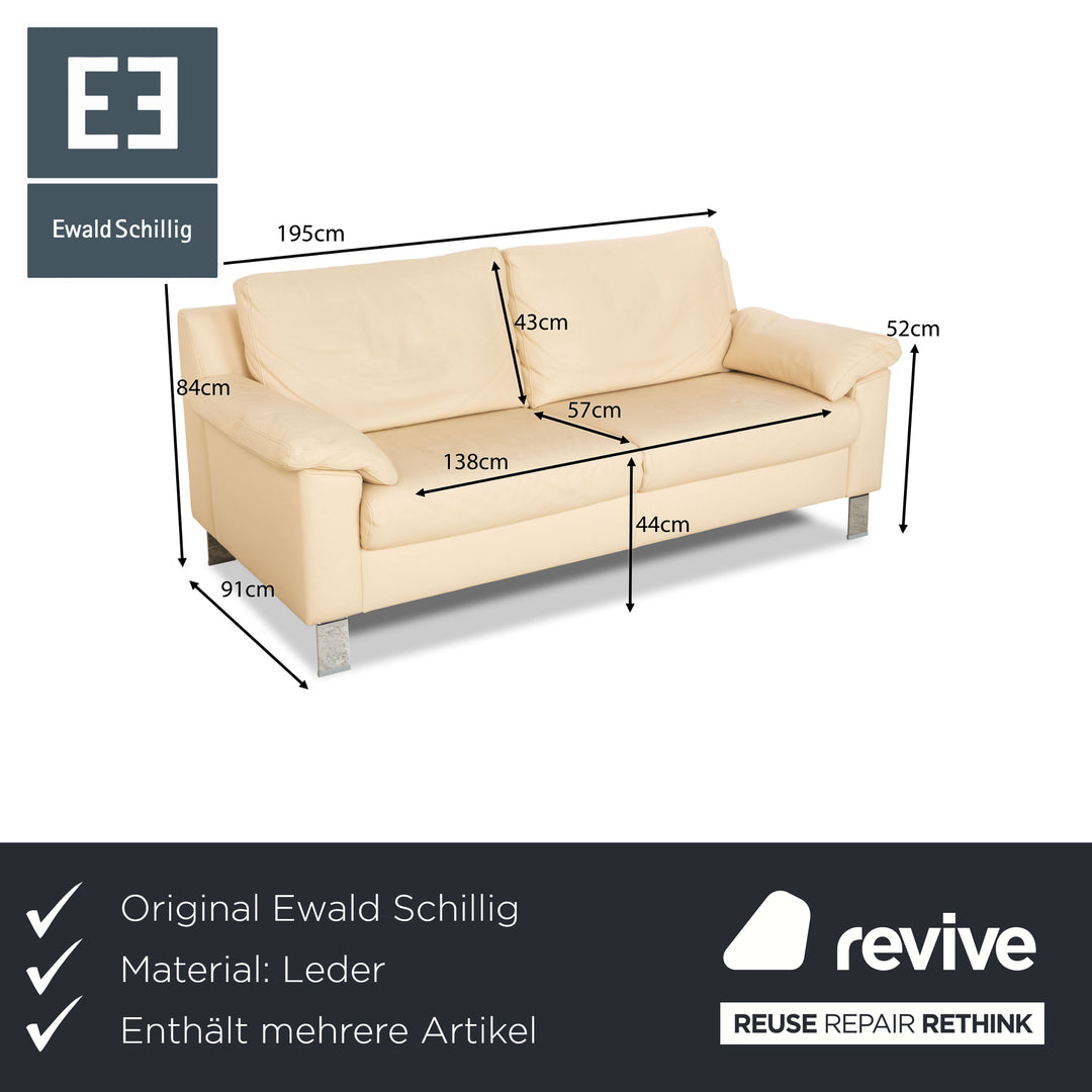 Ewald Schillig Flex Plus Sofa Set Leather Two-Seater Beige Cream Couch