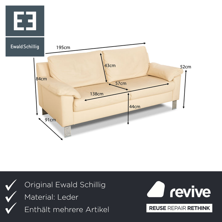 Ewald Schillig Flex Plus Sofa Set Leather Two-Seater Beige Cream Couch