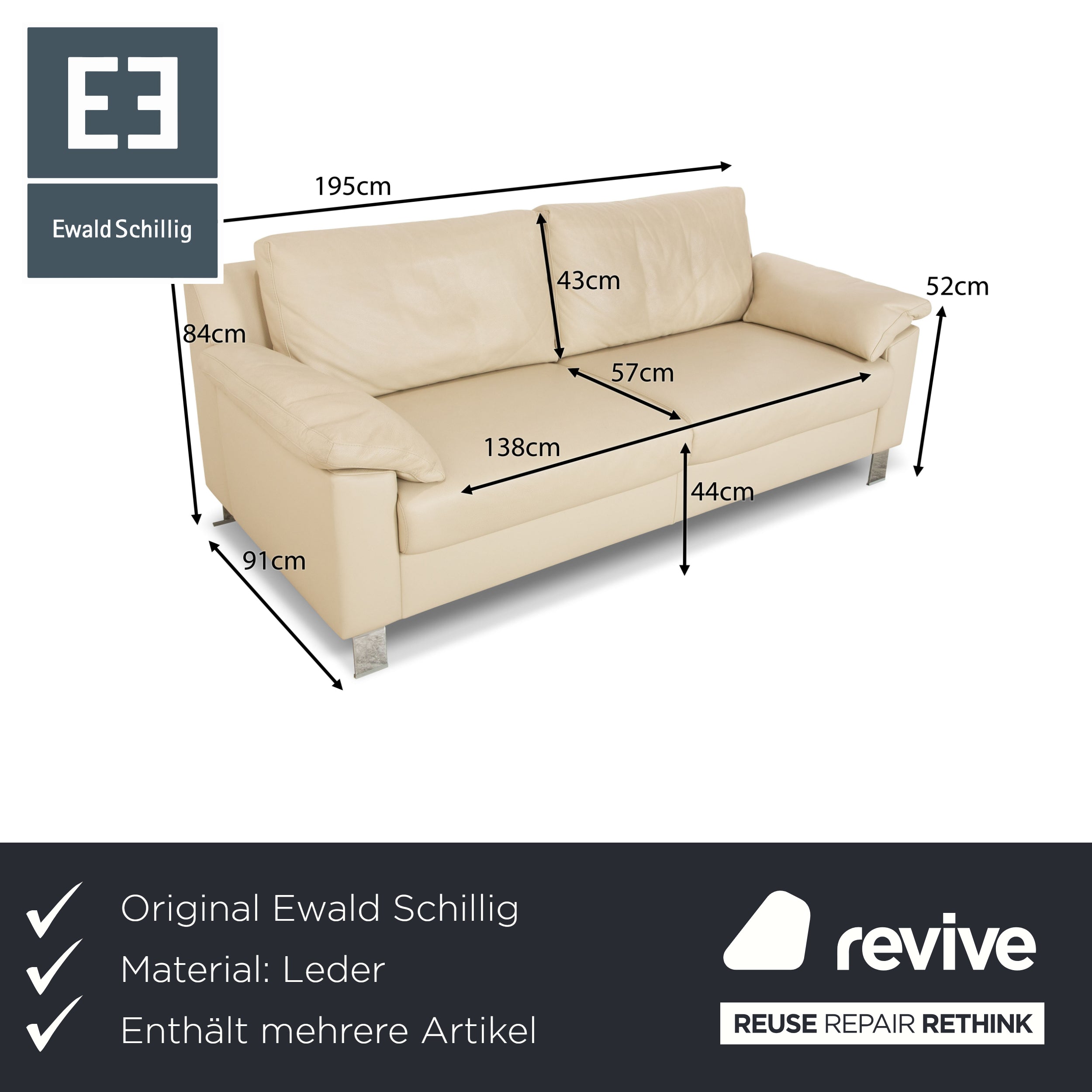 Ewald Schillig Flex Plus ensemble de canapés en cuir deux places beige crème