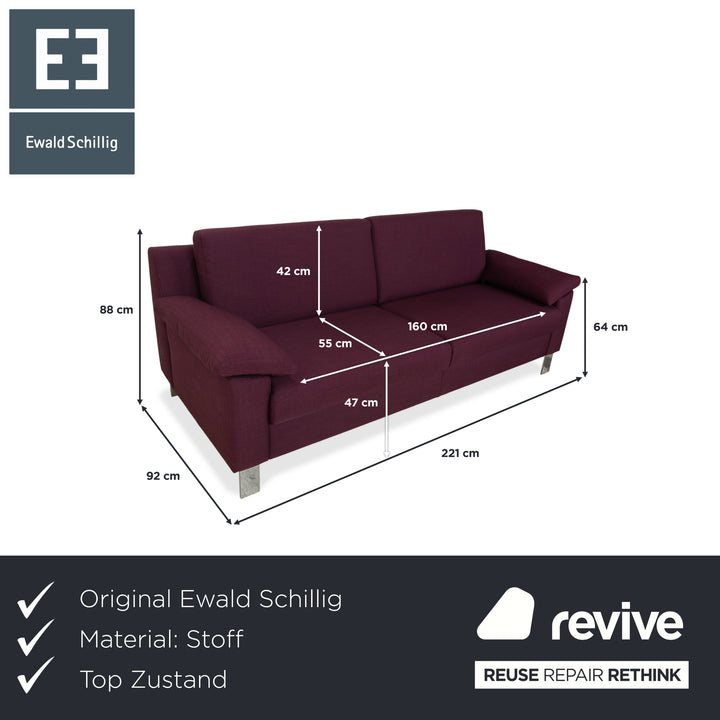 Ewald Schillig Flex Plus Fabric Three-Seater Sofa Couch Purple Aubergine Red