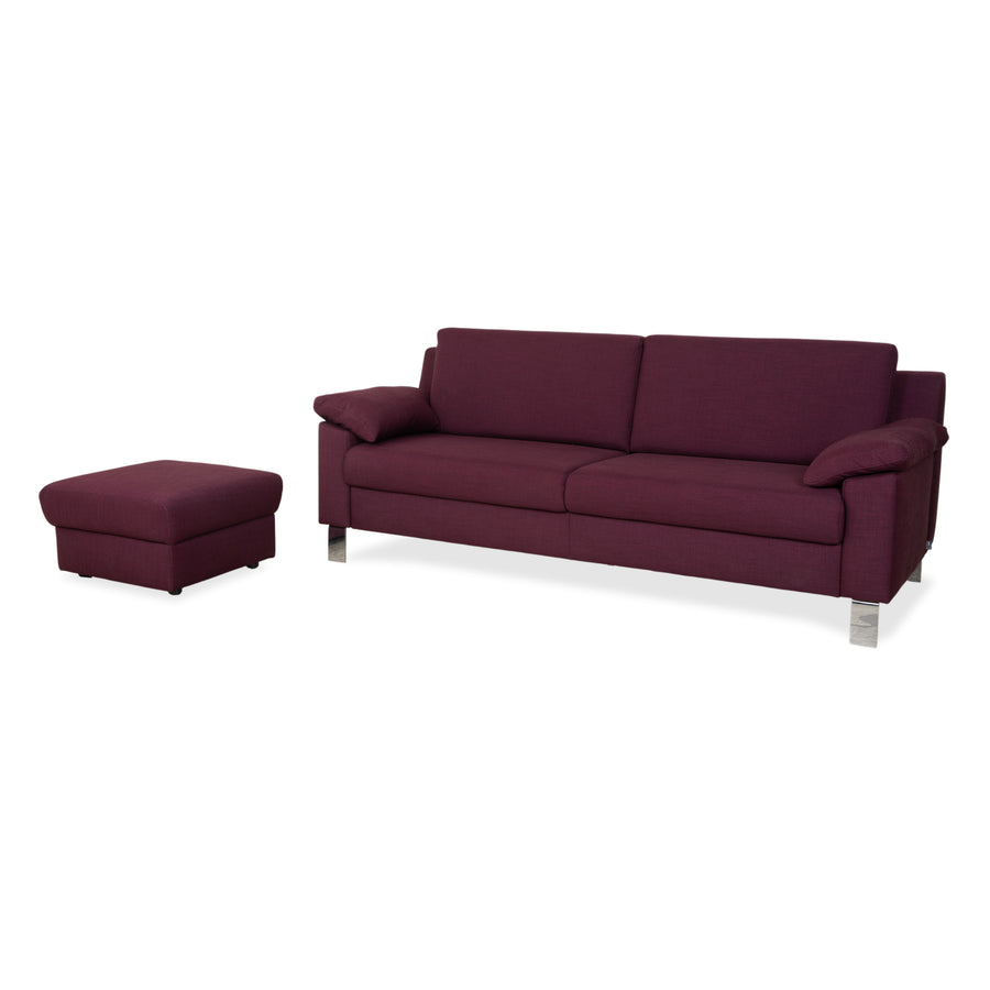 Ewald Schillig Flex Plus fabric three-seater with ottoman, purple, aubergine, red sofa couch