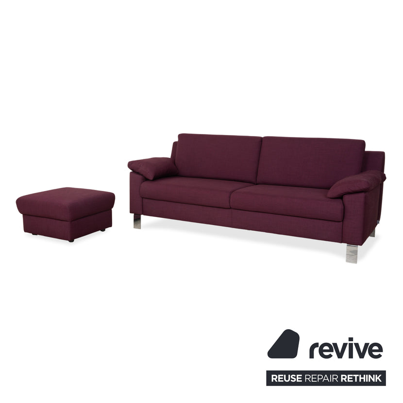 Ewald Schillig Flex Plus fabric three-seater with ottoman, purple, aubergine, red sofa couch