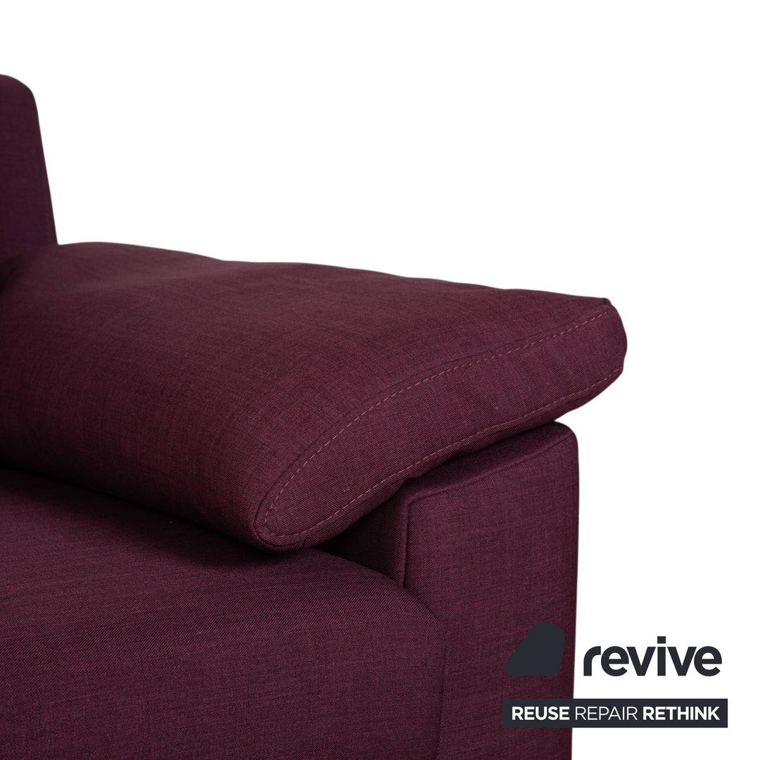Ewald Schillig Flex Plus fabric three-seater with ottoman, purple, aubergine, red sofa couch