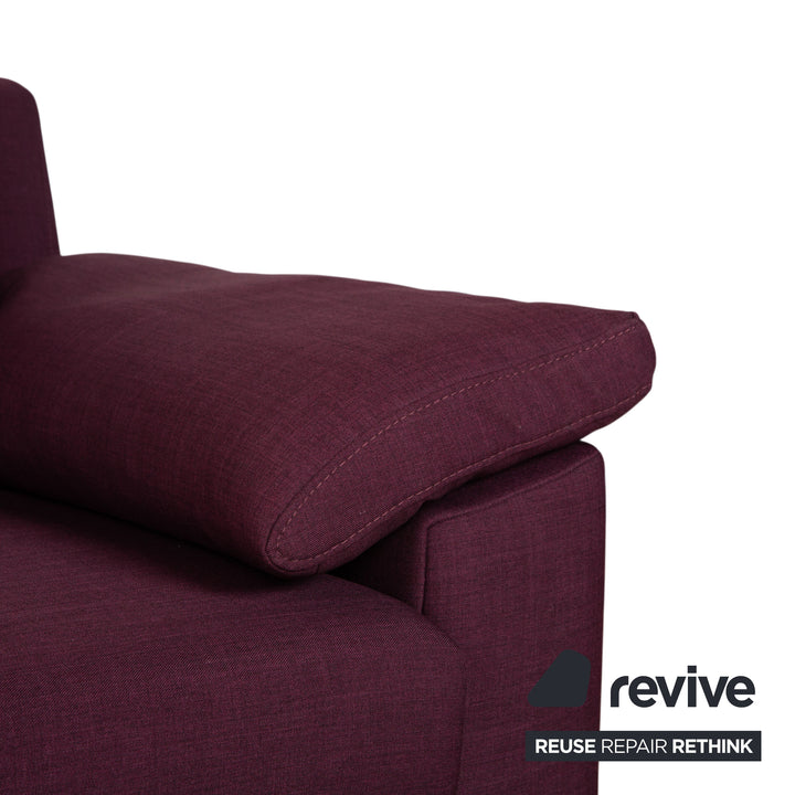 Ewald Schillig Flex Plus fabric three-seater with ottoman, purple, aubergine, red sofa couch