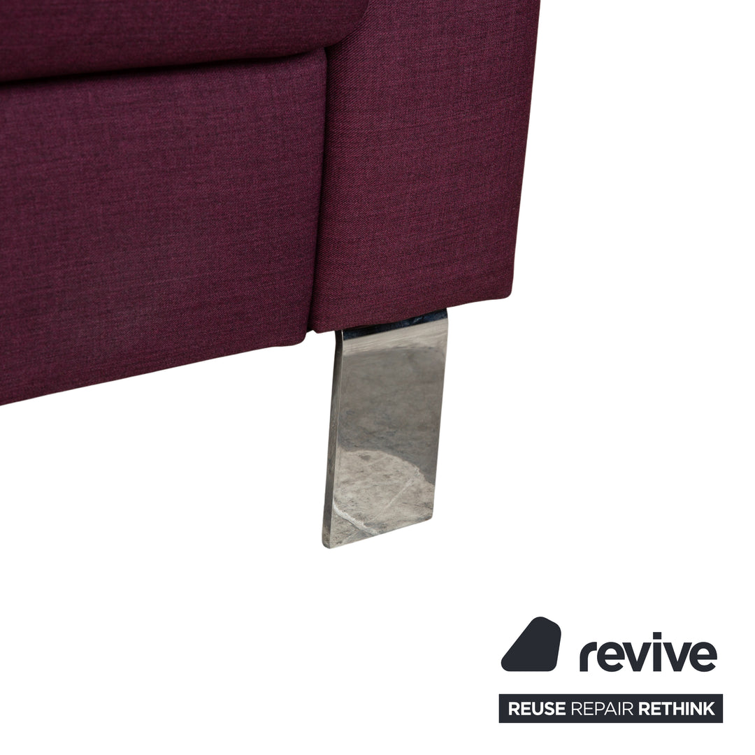 Ewald Schillig Flex Plus fabric three-seater with ottoman, purple, aubergine, red sofa couch