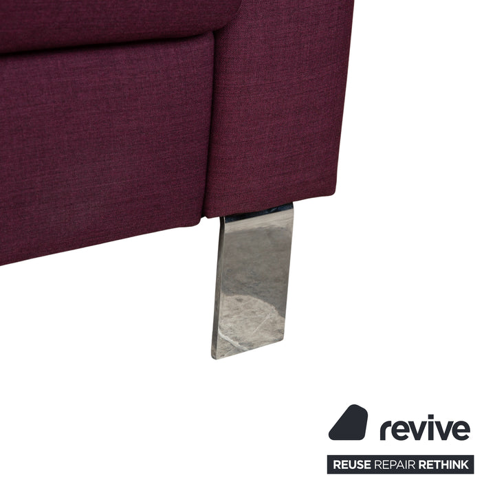 Ewald Schillig Flex Plus fabric three-seater with ottoman, purple, aubergine, red sofa couch