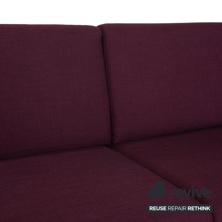 Ewald Schillig Flex Plus fabric three-seater with ottoman, purple, aubergine, red sofa couch
