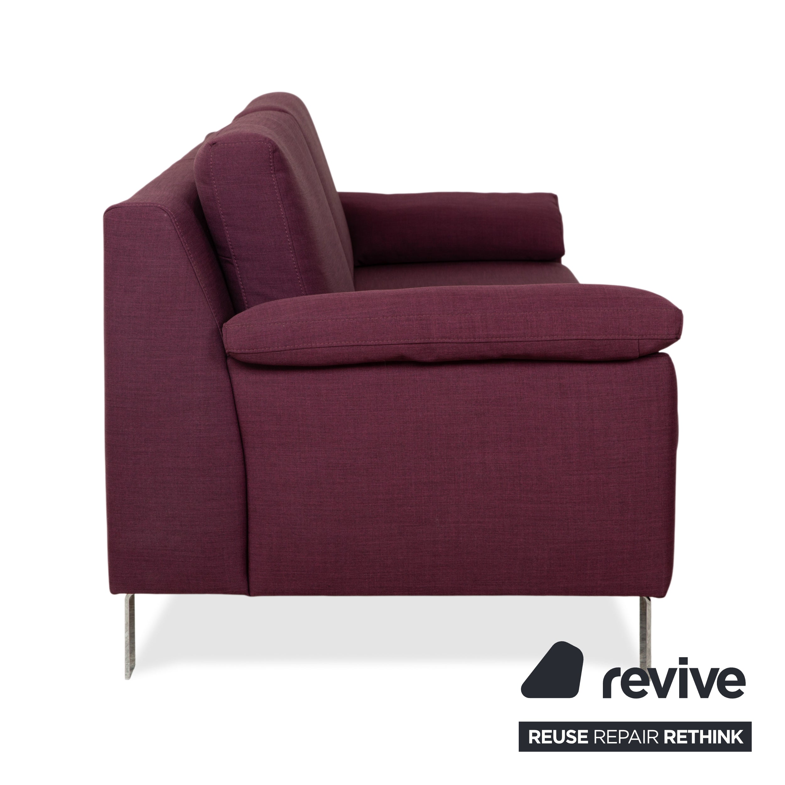 Ewald Schillig Flex Plus fabric three-seater with ottoman, purple, aubergine, red sofa couch