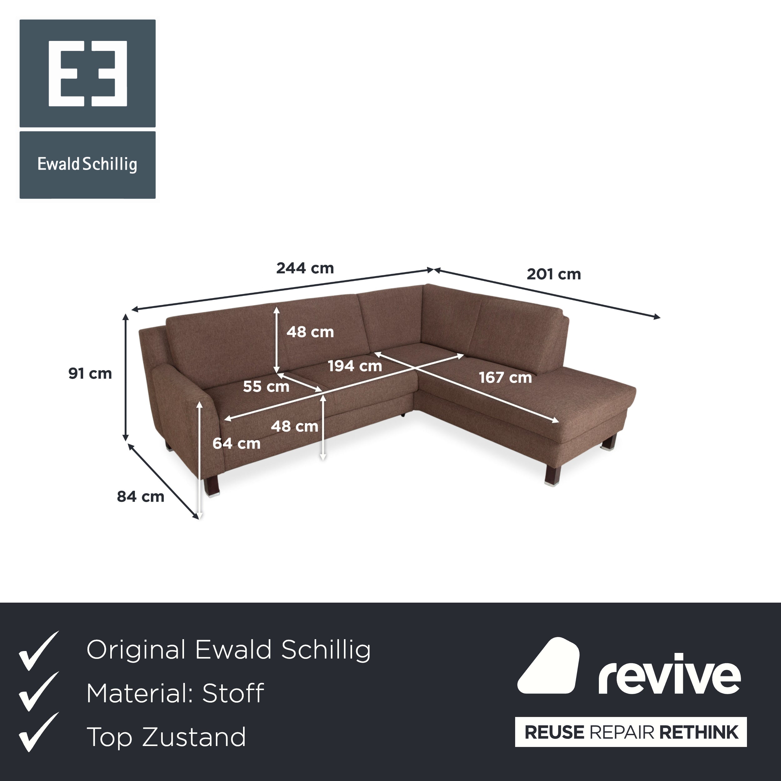 Ewald Schillig Flex Plus Fabric Corner Sofa Brown Manual Function Sofa Couch
