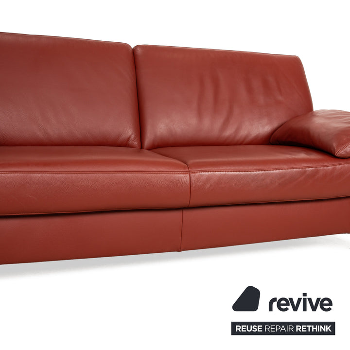 Ewald Schillig Florenz Leather Three Seater Brown Red Sofa Couch