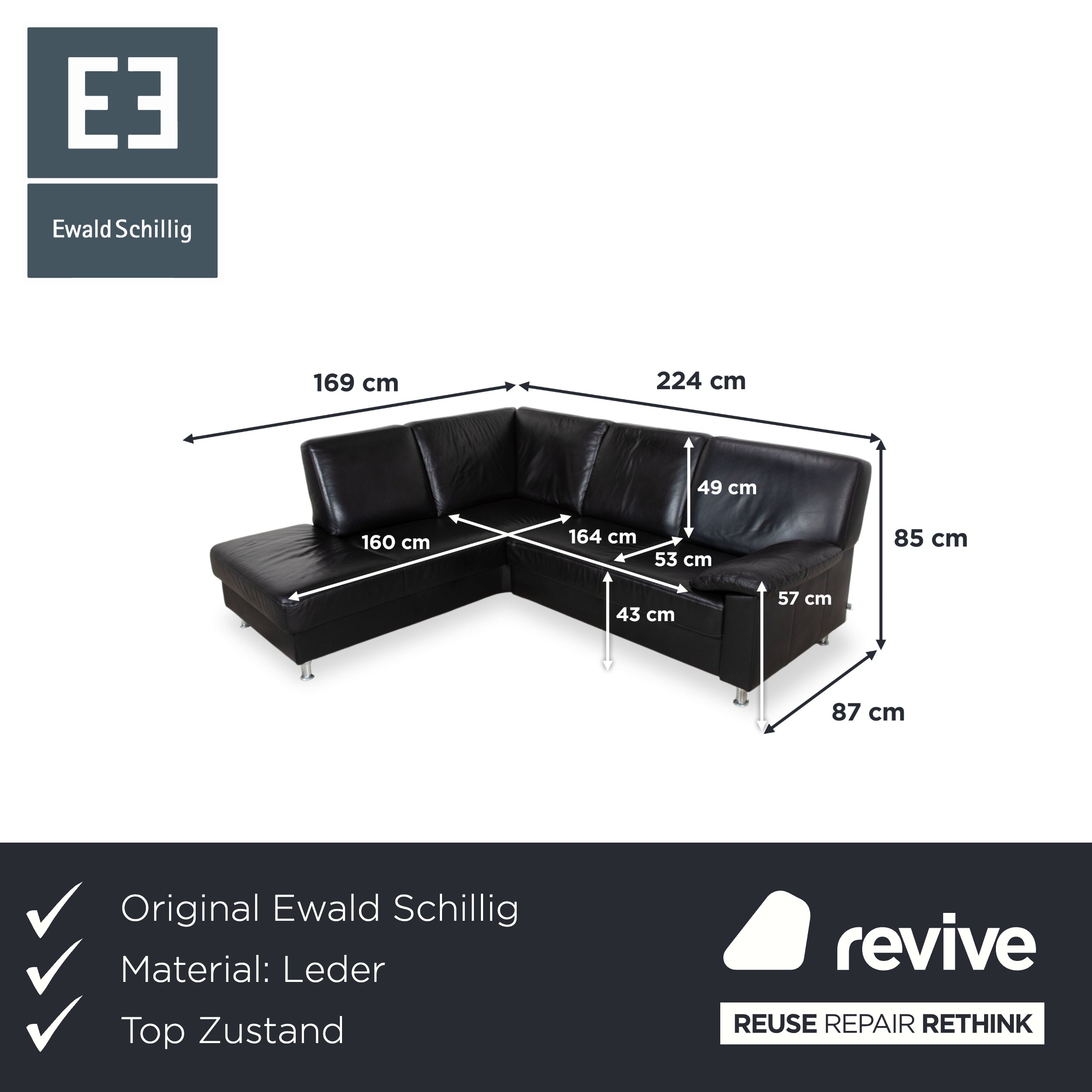 Ewald Schillig Florenz Leder Ecksofa Schwarz