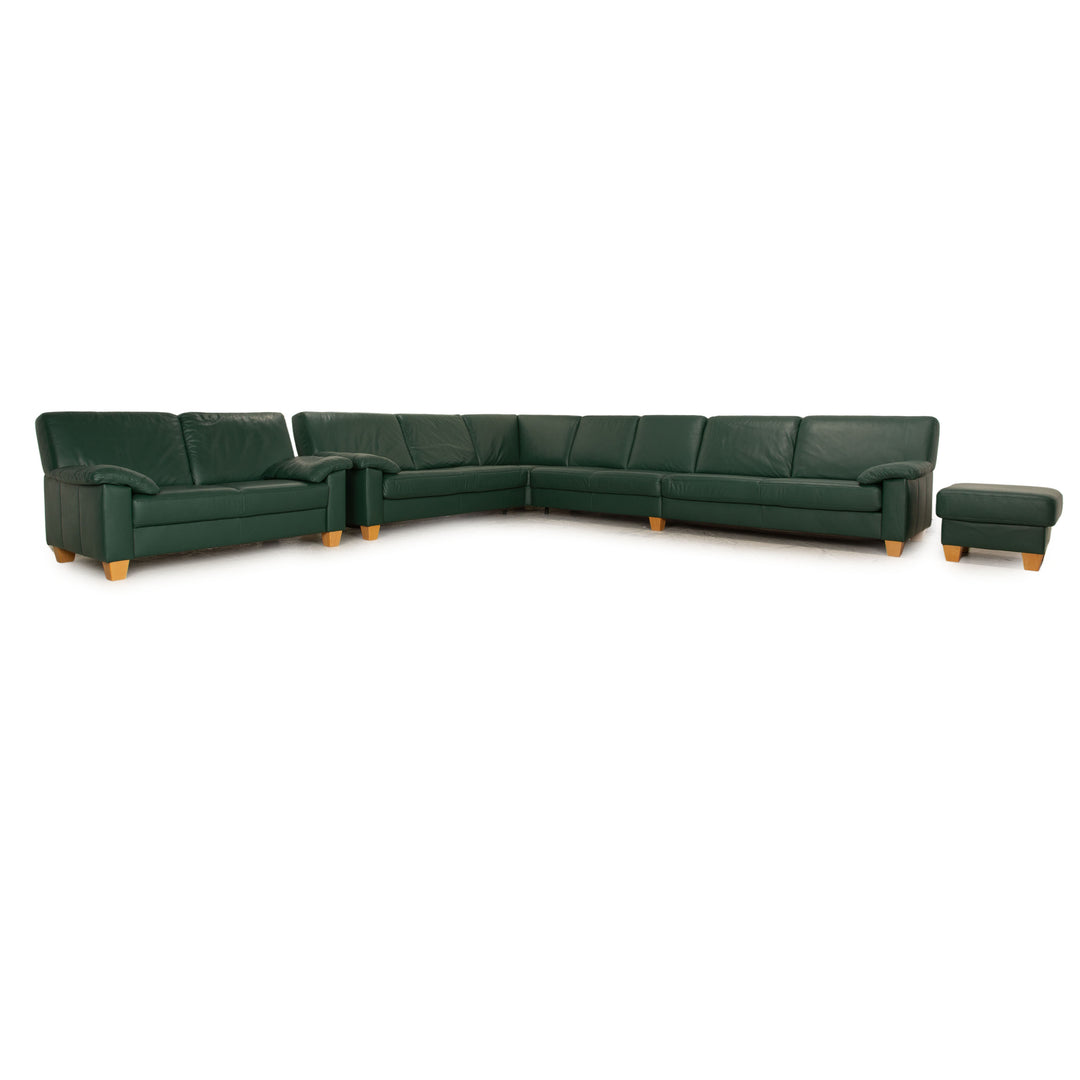 Ewald Schillig Florenz Leder Sofa Garnitur Grün Ecksofa Zweisitzer Hocker