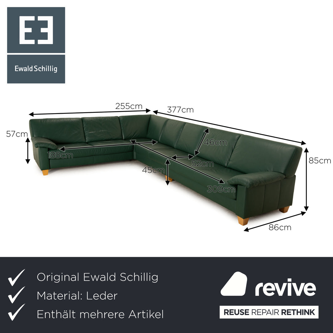 Ewald Schillig Florenz Leder Sofa Garnitur Grün Ecksofa Zweisitzer Hocker