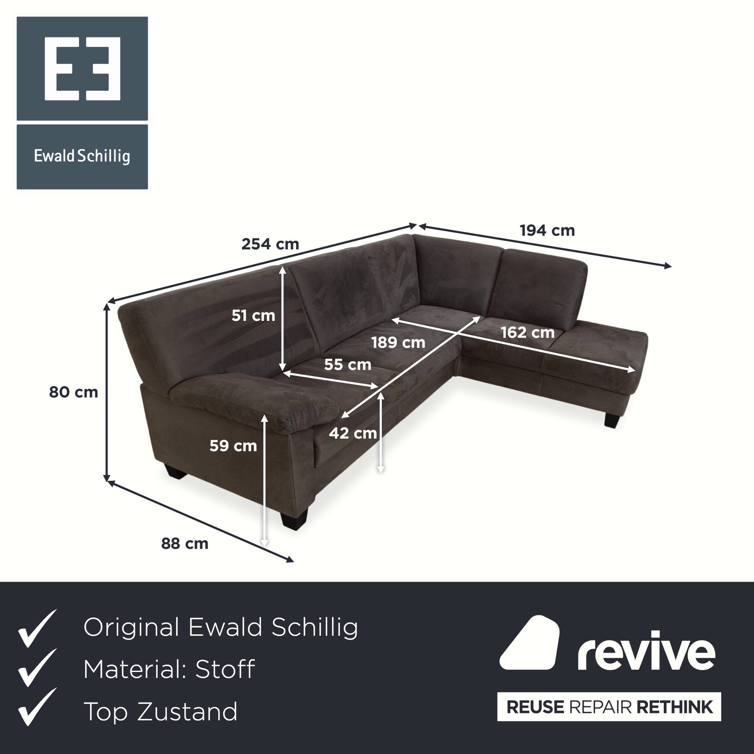 Ewald Schillig Florenz Stoff Ecksofa Grau Anthrazit Sofa Couch