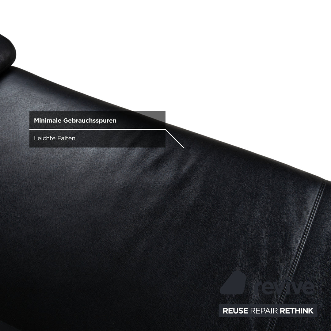 Ewald Schillig Garnitur Leder Zweisitzer Dreisitzer Hocker Schwarz Sofa Couch manuelle Funktion