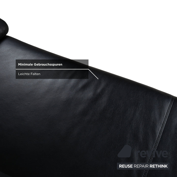 Ewald Schillig Garnitur Leder Zweisitzer Dreisitzer Hocker Schwarz Sofa Couch manuelle Funktion