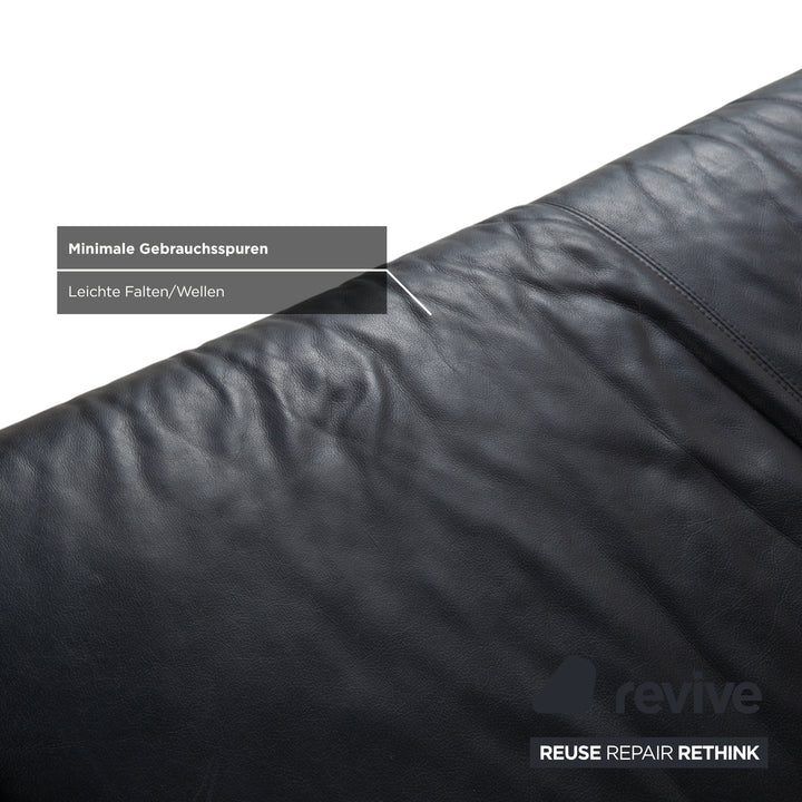 Ewald Schillig Garnitur Leder Zweisitzer Dreisitzer Hocker Schwarz Sofa Couch manuelle Funktion