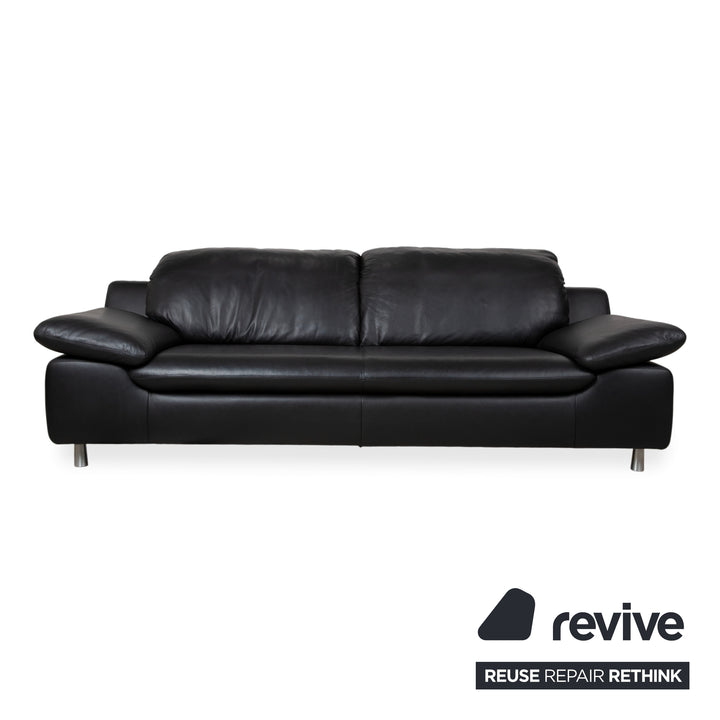 Ewald Schillig Garnitur Leder Zweisitzer Dreisitzer Hocker Schwarz Sofa Couch manuelle Funktion