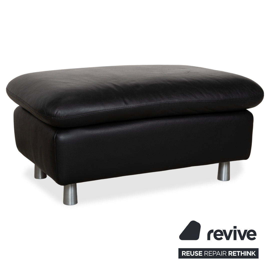 Ewald Schillig Leather Suite Two-Seater Three-Seater Ottoman Black Sofa Couch Manual Function