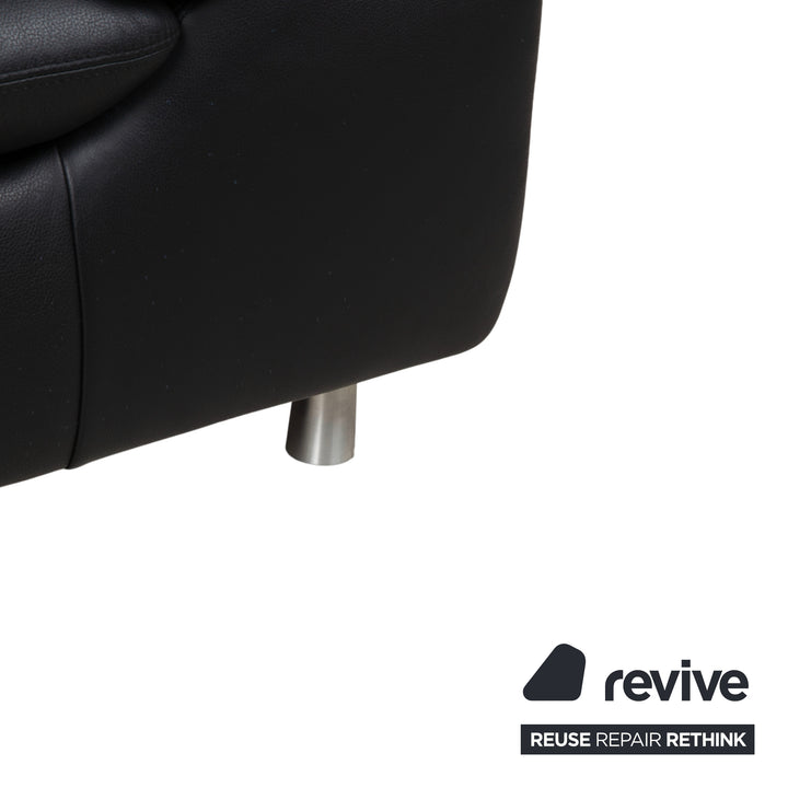 Ewald Schillig Leather Suite Two-Seater Three-Seater Ottoman Black Sofa Couch Manual Function