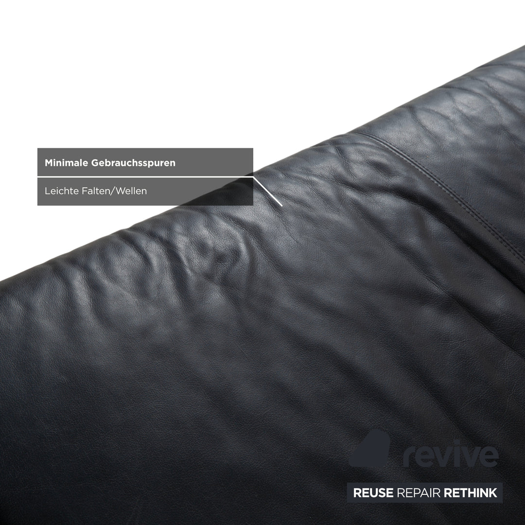 Ewald Schillig Leather Suite Two-Seater Three-Seater Black Sofa Couch Manual Function